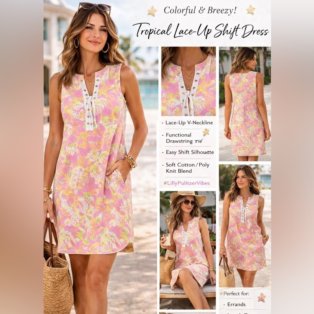 Macbeth Collection Lace Up Tunic Dress Cover Up | Pink & Yellow | Women’s Large